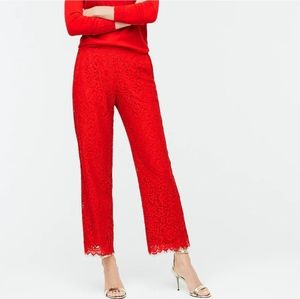 J.Crew red lace high-rise Peyton wide-leg pant 12P